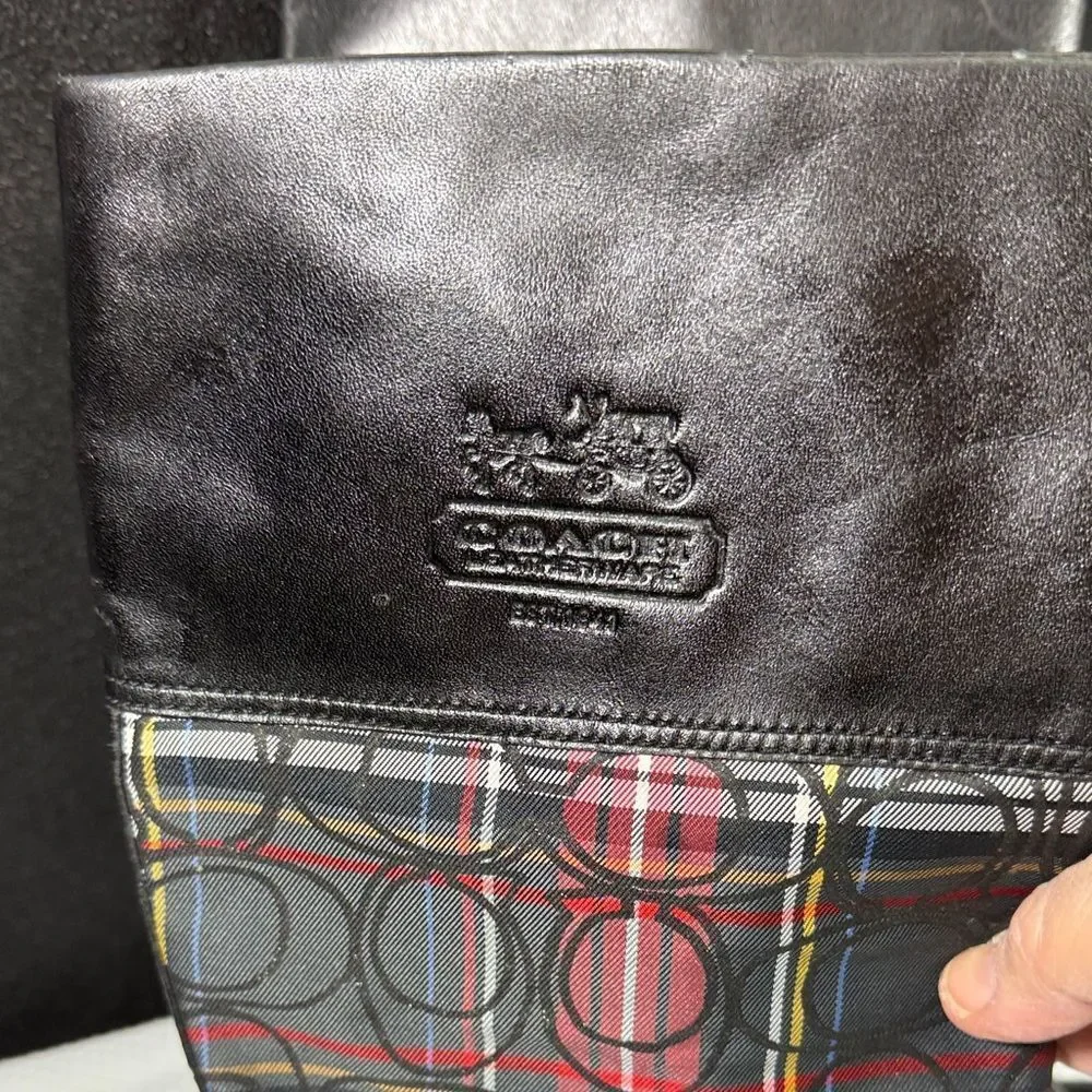 Coach Chrissi Tartan Plaid Green, Black and Red Boots Size 7